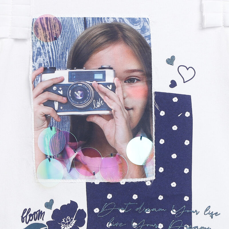 Girls White Graphic Printed Cap Sleeves T-Shirt image number 2